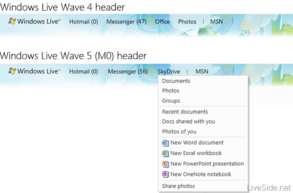 Windows Live Wave 5 Header comparison