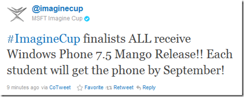 Imagine Cup Tweet