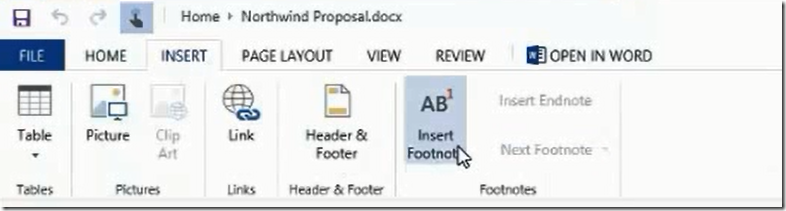 Word Web App - Header, Footer and Footnotes