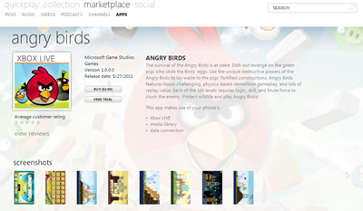 angry birds zune