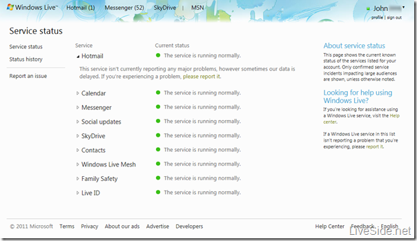 Windows Live Service Status