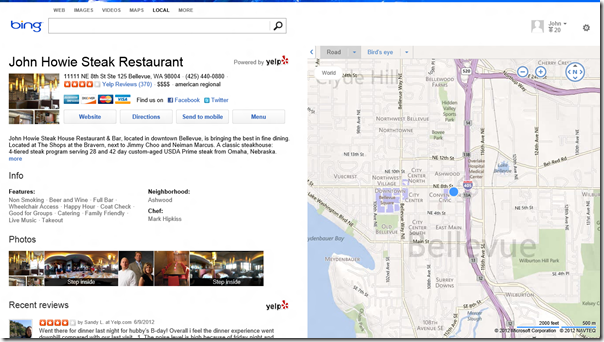 Yelp on Bing