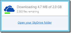 SkyDrive status window - Downloading